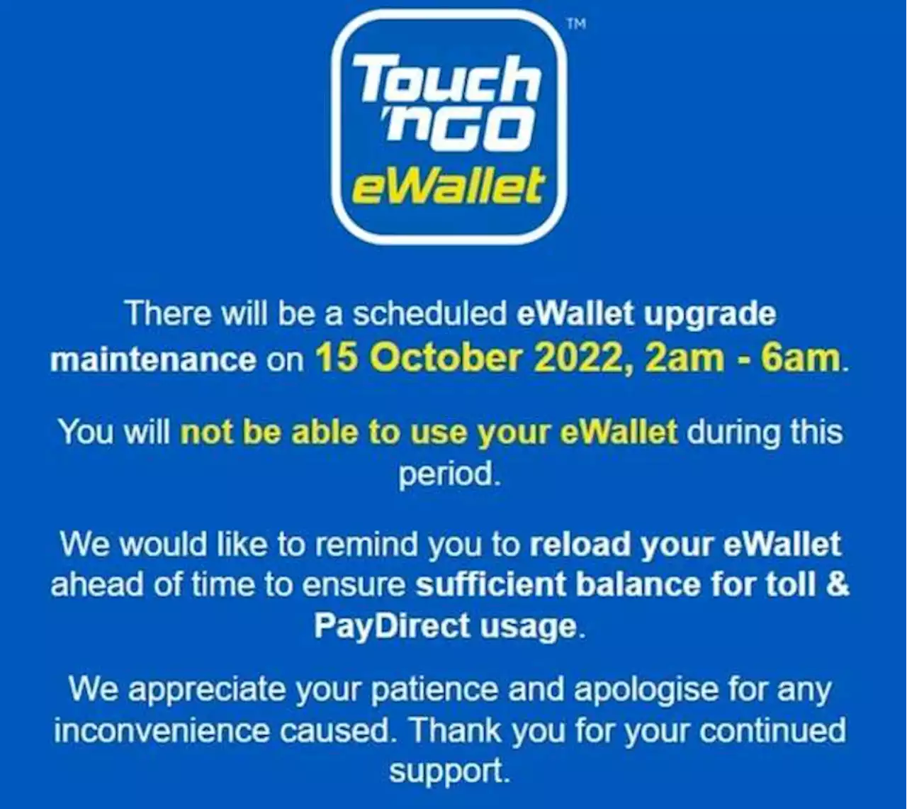 Touch ‘n Go eWallet dinaiktaraf pada 15 Okt, pengguna tidak boleh akses aplikasi itu dari 2 pagi-6pagi - paultan.org