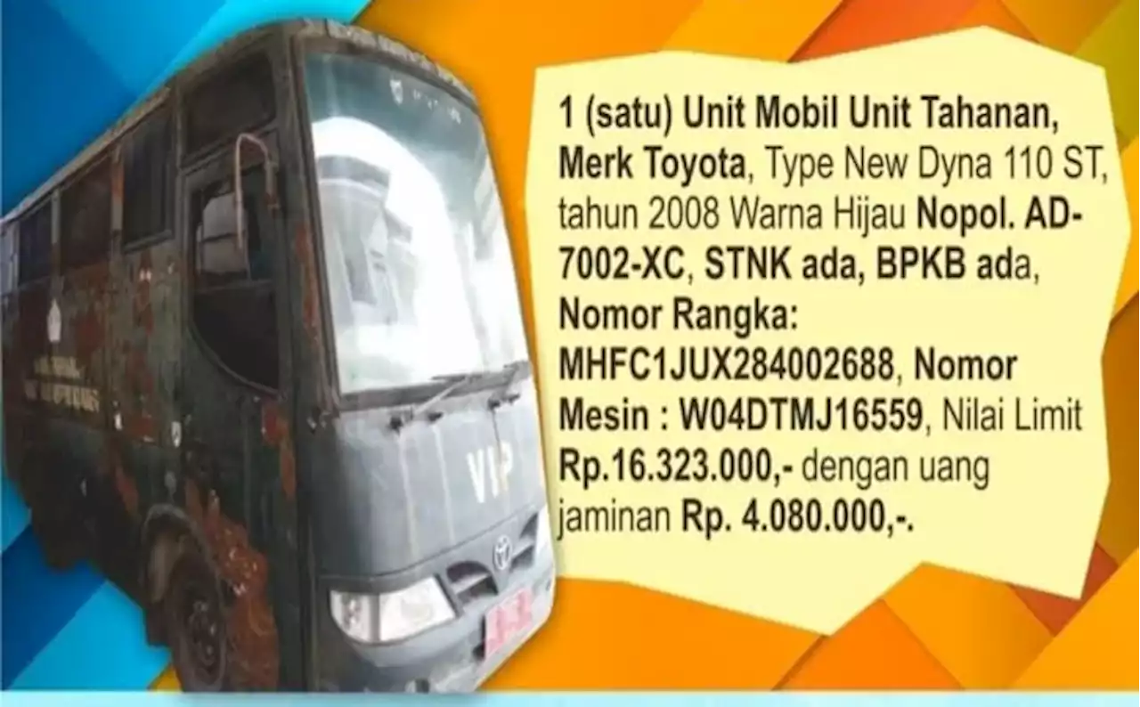 Berminat Lur! Mobil Tahanan Milik Kejari Klaten Ini sedang Dilelang lo