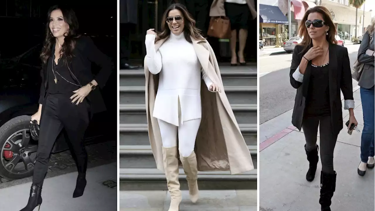 Eva Longoria es la reina de combinar leggings con botas y botines con tacón