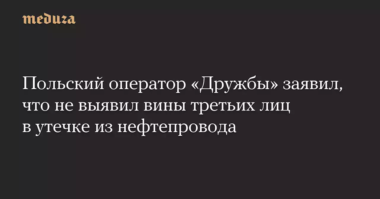 Польский оператор «Дружбы» заявил, что не выявил вины третьих лиц в утечке из нефтепровода — Meduza