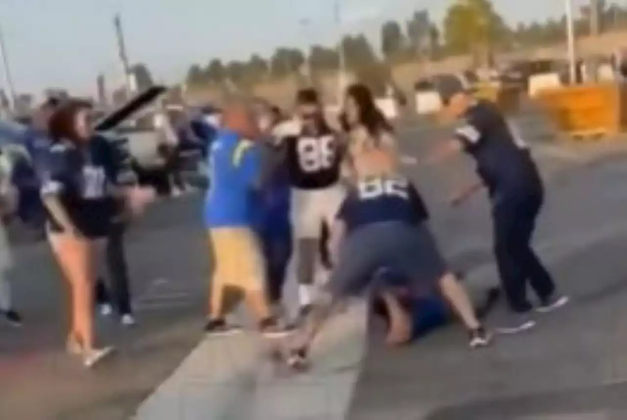 Epic Fight Breaks Out Between Rams and Cowboys Fans Outside SoFi Stadium