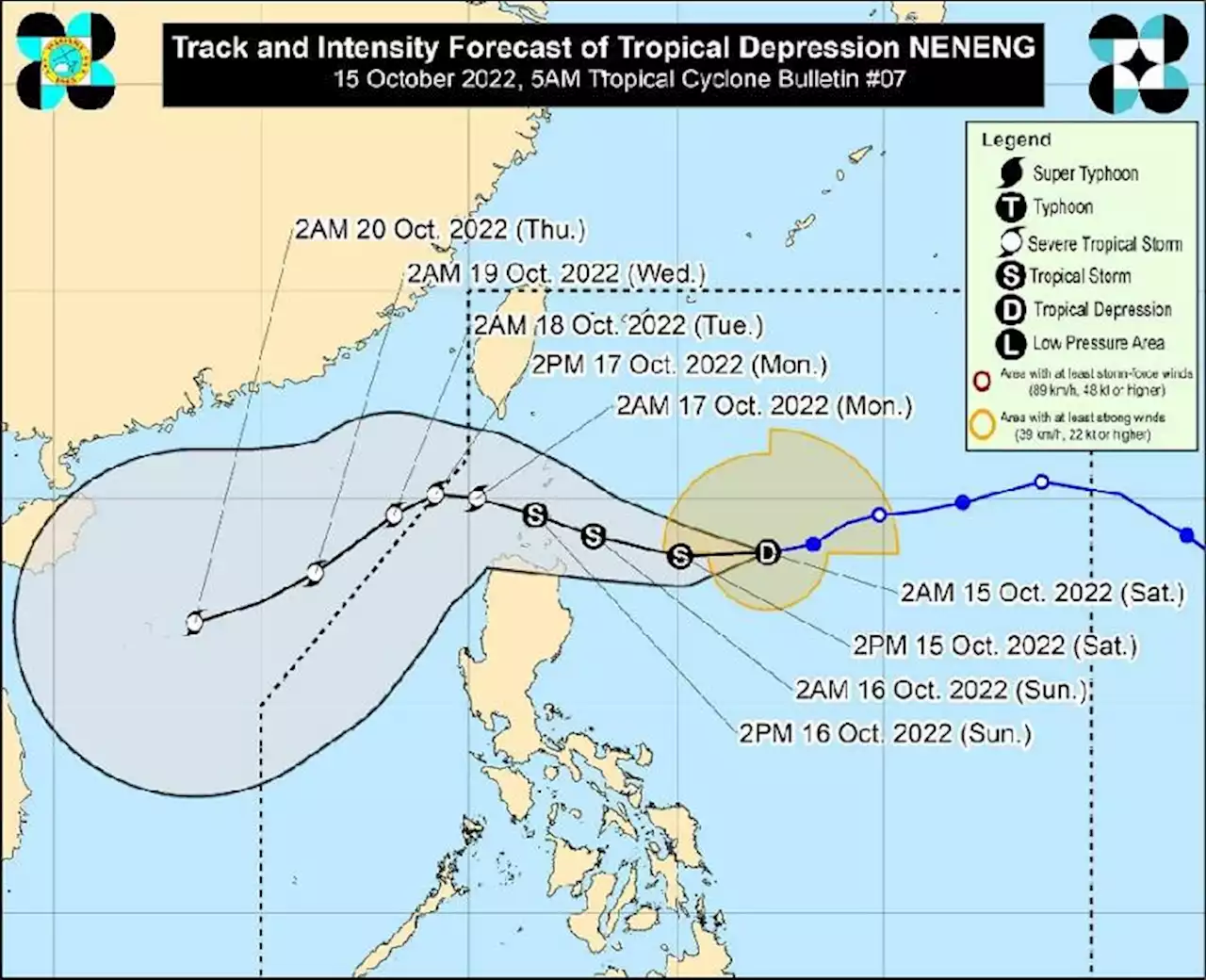 Neneng heads in the west southwest direction with 5 provinces under Signal No. 1