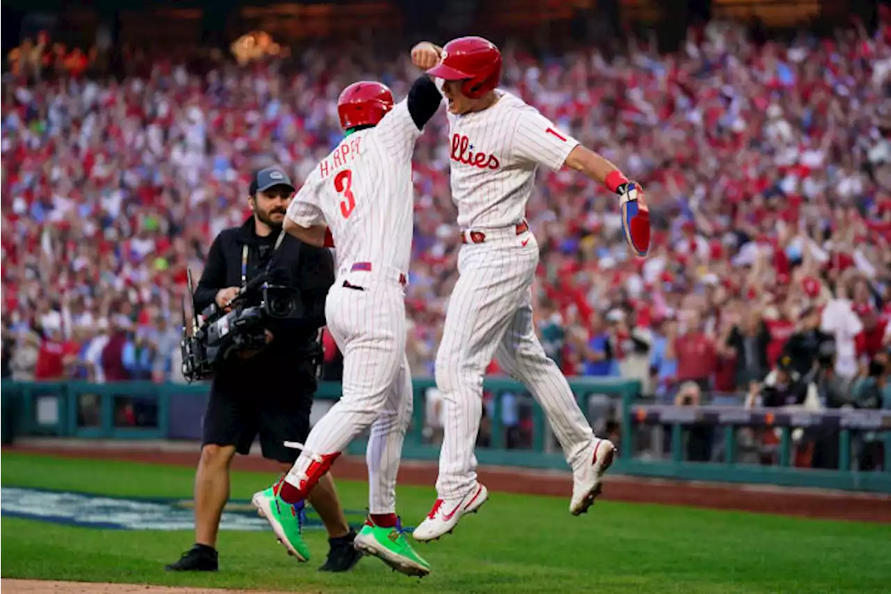 Spike This! Hoskins, Harper homer, Phils rout Braves in NLDS