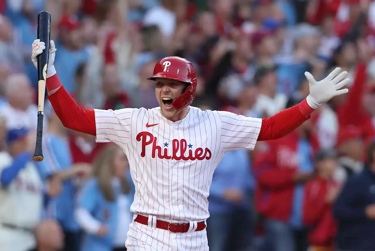 Rhys Hoskins, Bryce Harper homers propel Phillies to Game 3 laugher over Braves