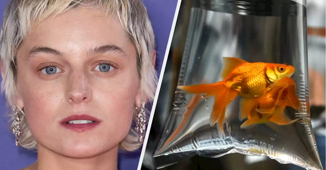 Emma Corrin's 'My Policeman' Premiere Goldfish-In-A-Bag Dress Has To Be Seen To Be Believed