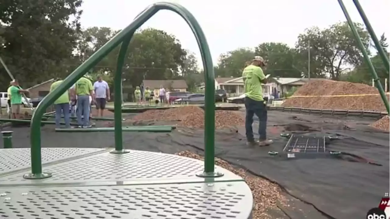 Volunteers build brand new playset, paint mosaic in Uvalde