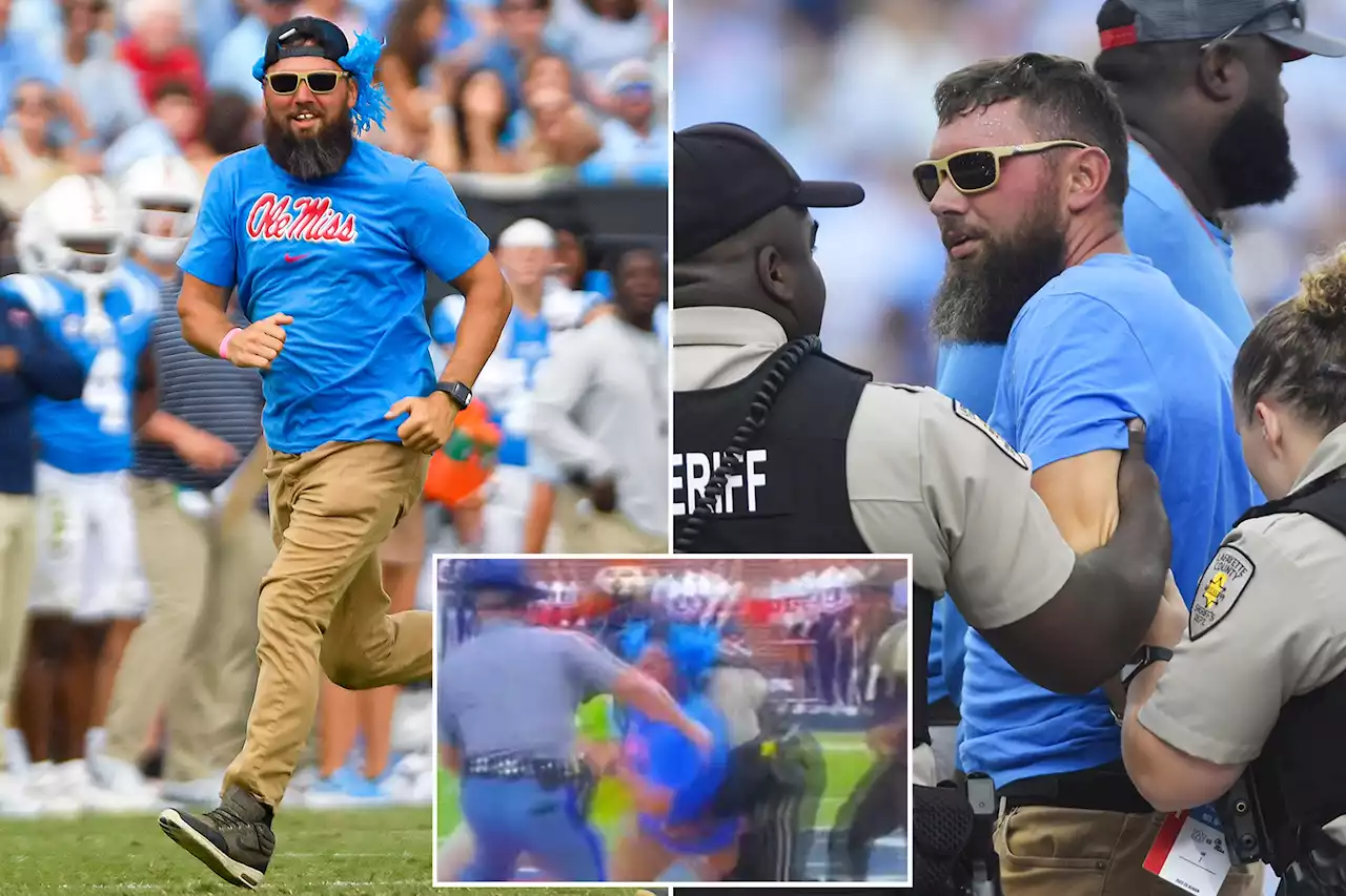 Ole Miss football fan walloped by security after running on field