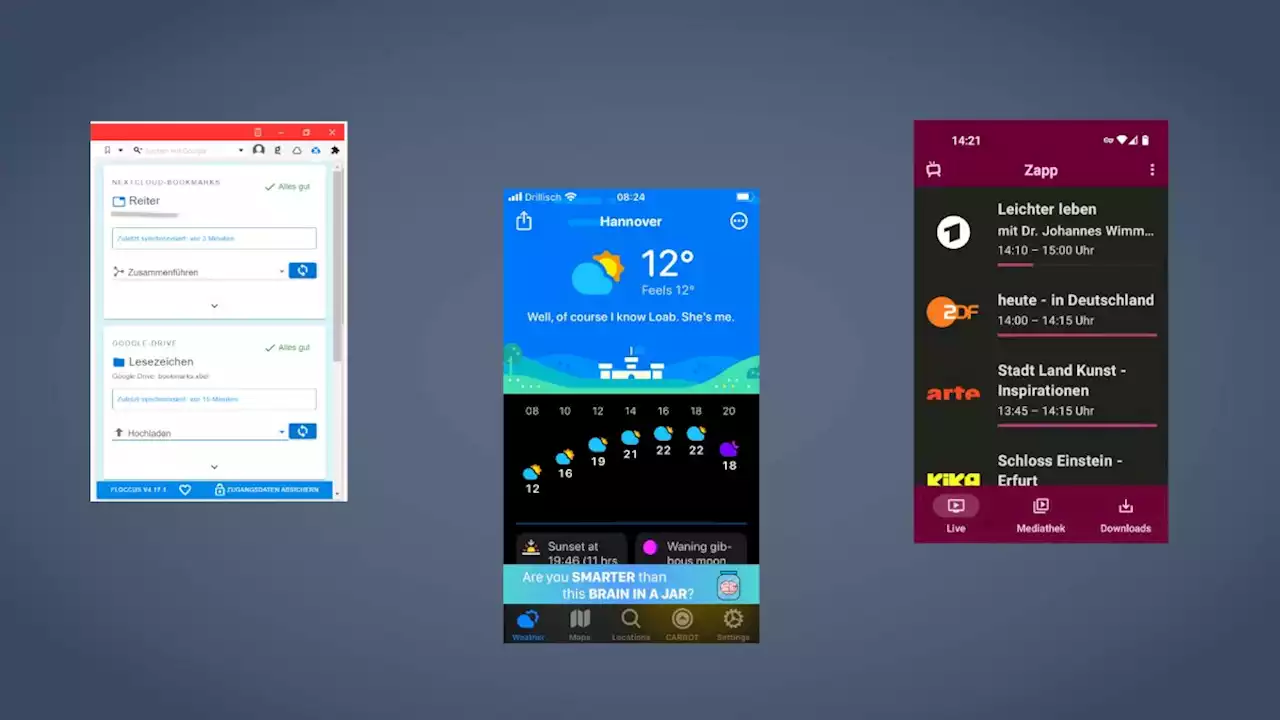 Kurztests: Bookmarkmanager, witzige Wetter-App und senderübergreifende Mediathek