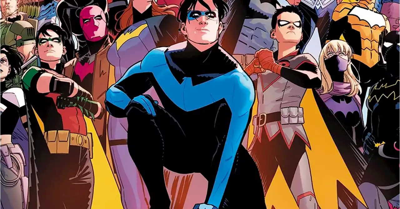 Dick Grayson Reunites With Batman Family, Titans, and Justice League on Nightwing #100 Cover