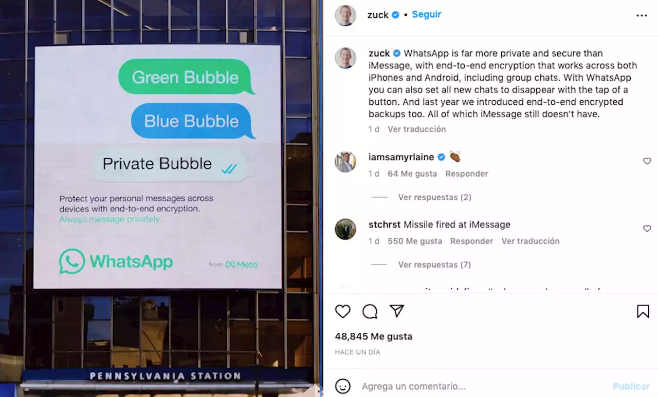 Zuckerberg dice que WhatsApp es más seguro que iMessage