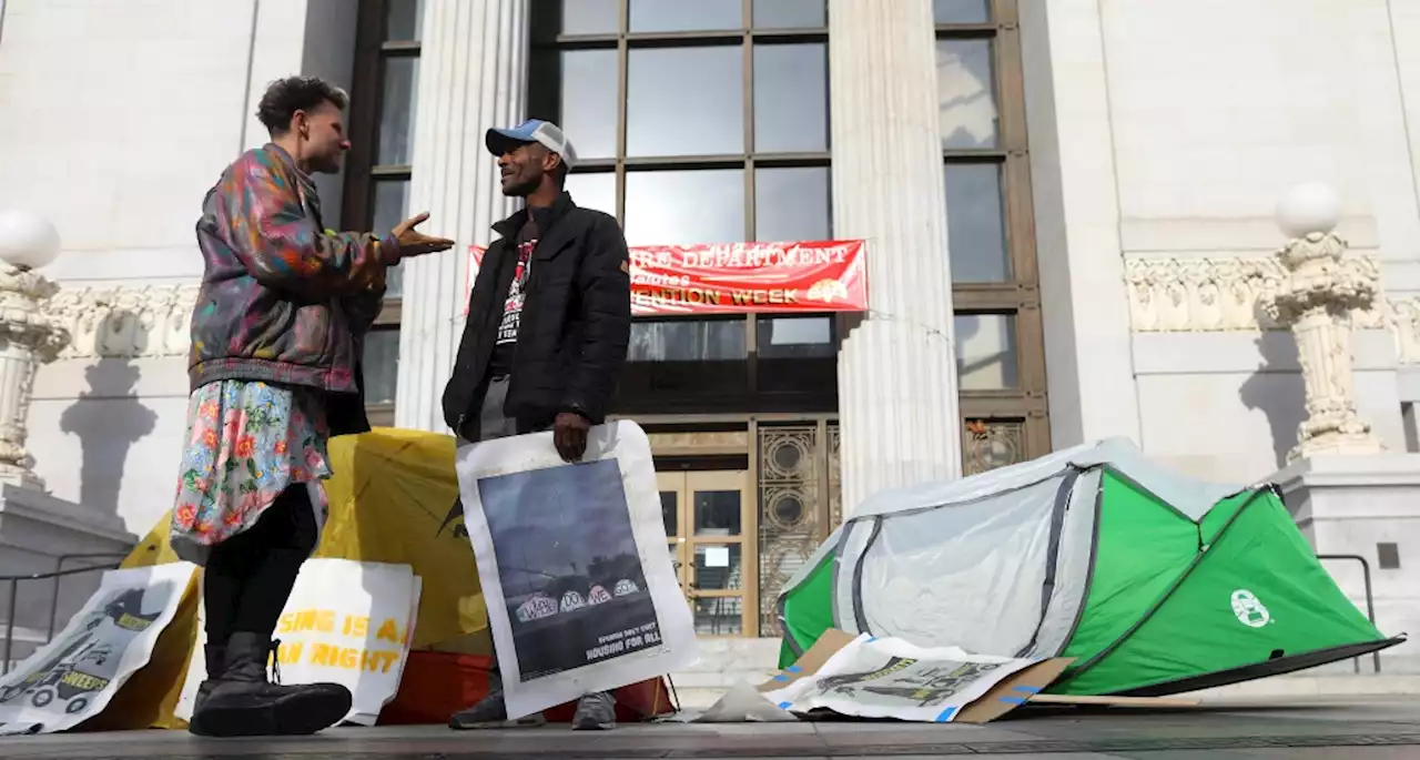 ‘Where are they supposed to go?’ Protesters pitch tents outside Oakland City Hall