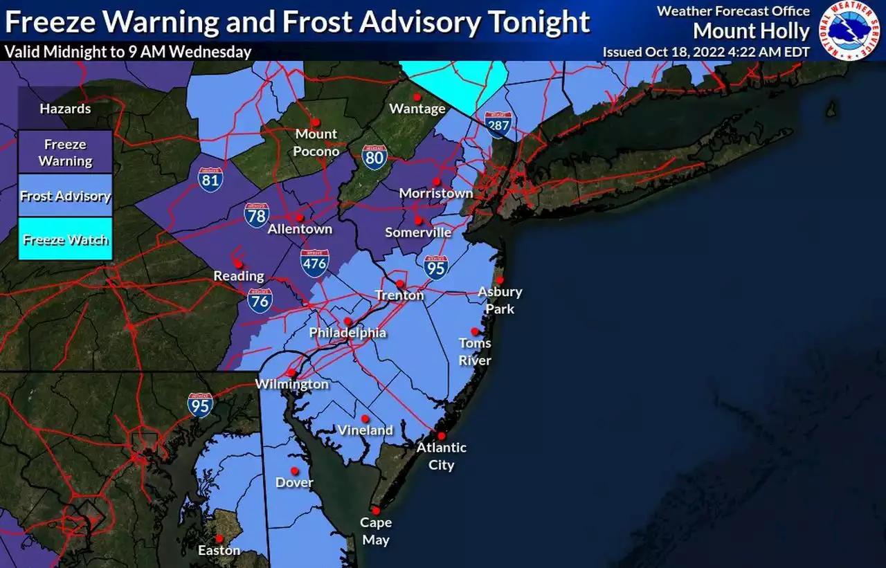 Freeze warnings, frost alerts issued for most of N.J. as cold air sweeps in