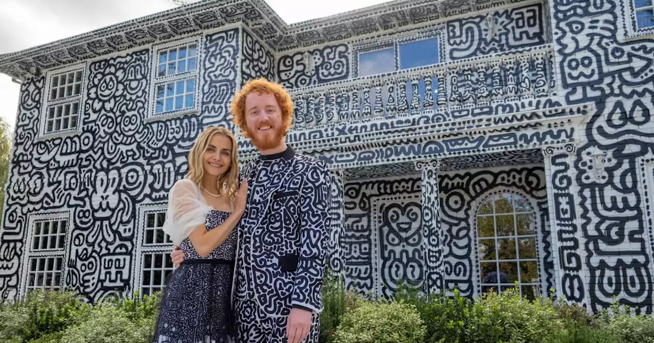 See inside this doodle-covered mansion where almost every inch is covered in black-and-white squiggles