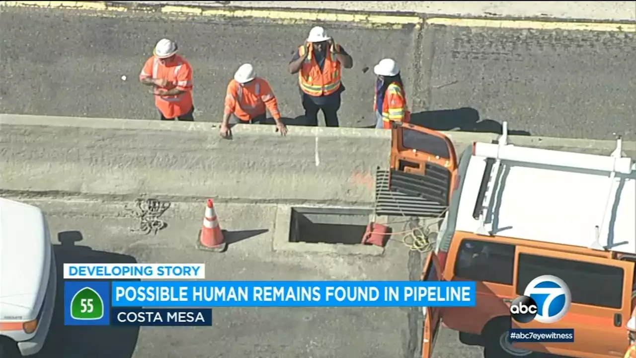 Possible human remains found in pipe under 55 Freeway in Costa Mesa