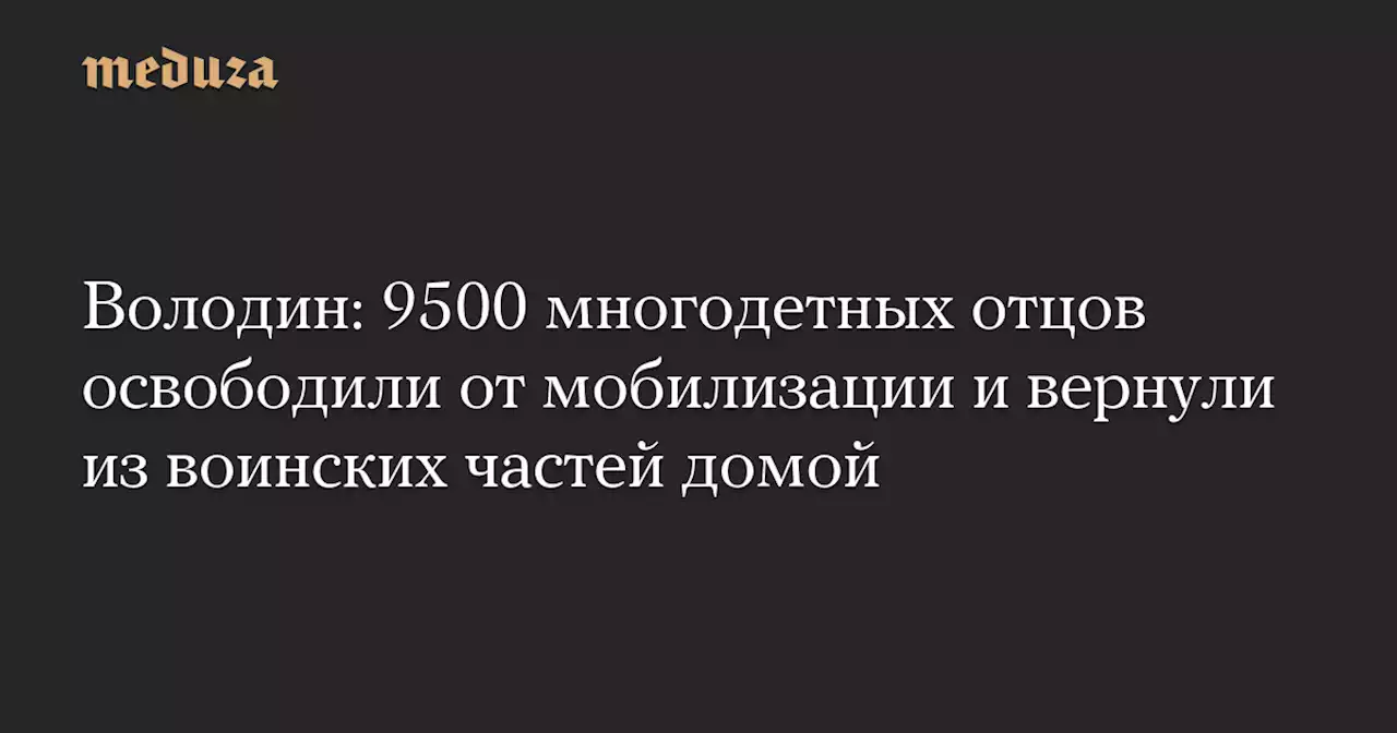 Володин: 9500 многодетных отцов освободили от мобилизации и вернули из воинских частей домой — Meduza