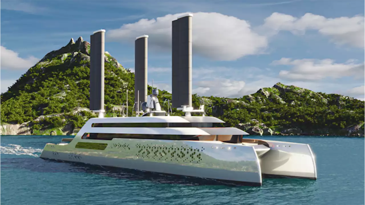 This Epic 410-Foot Hybrid Catamaran Concept Uses Wing-Like Sails to Harness the Wind