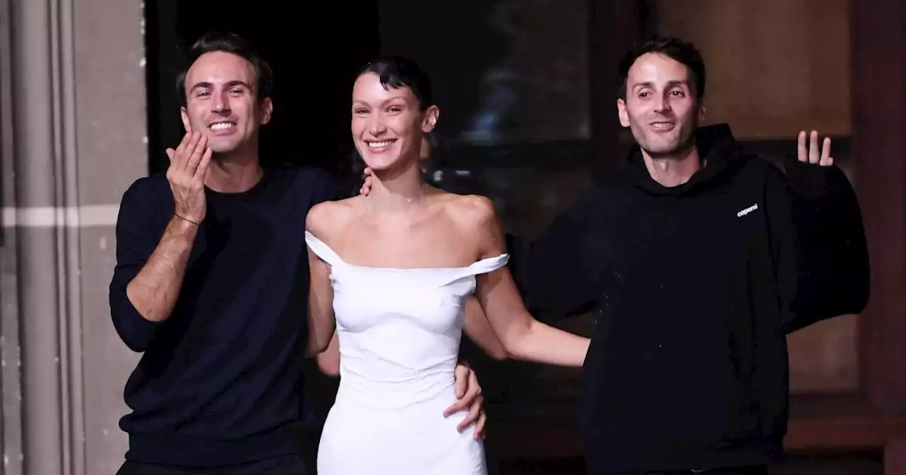 Bella Hadid has dress spray-painted onto her body in captivating fashion show appearance