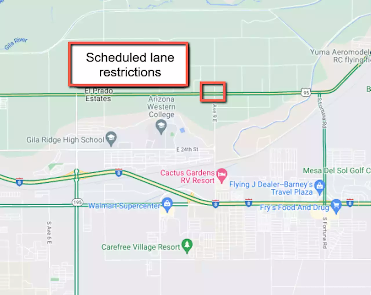 Plan for lane restrictions on US 95 near Yuma beginning Oct. 22