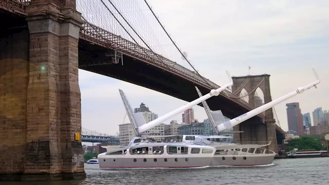 This luxury concept superyacht has two tilting masts to sail under bridges