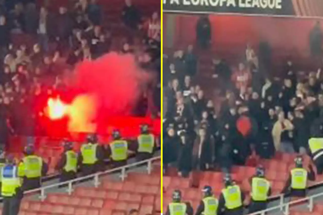 PSV fans rip out seats and launch flares into home end after defeat to Arsenal