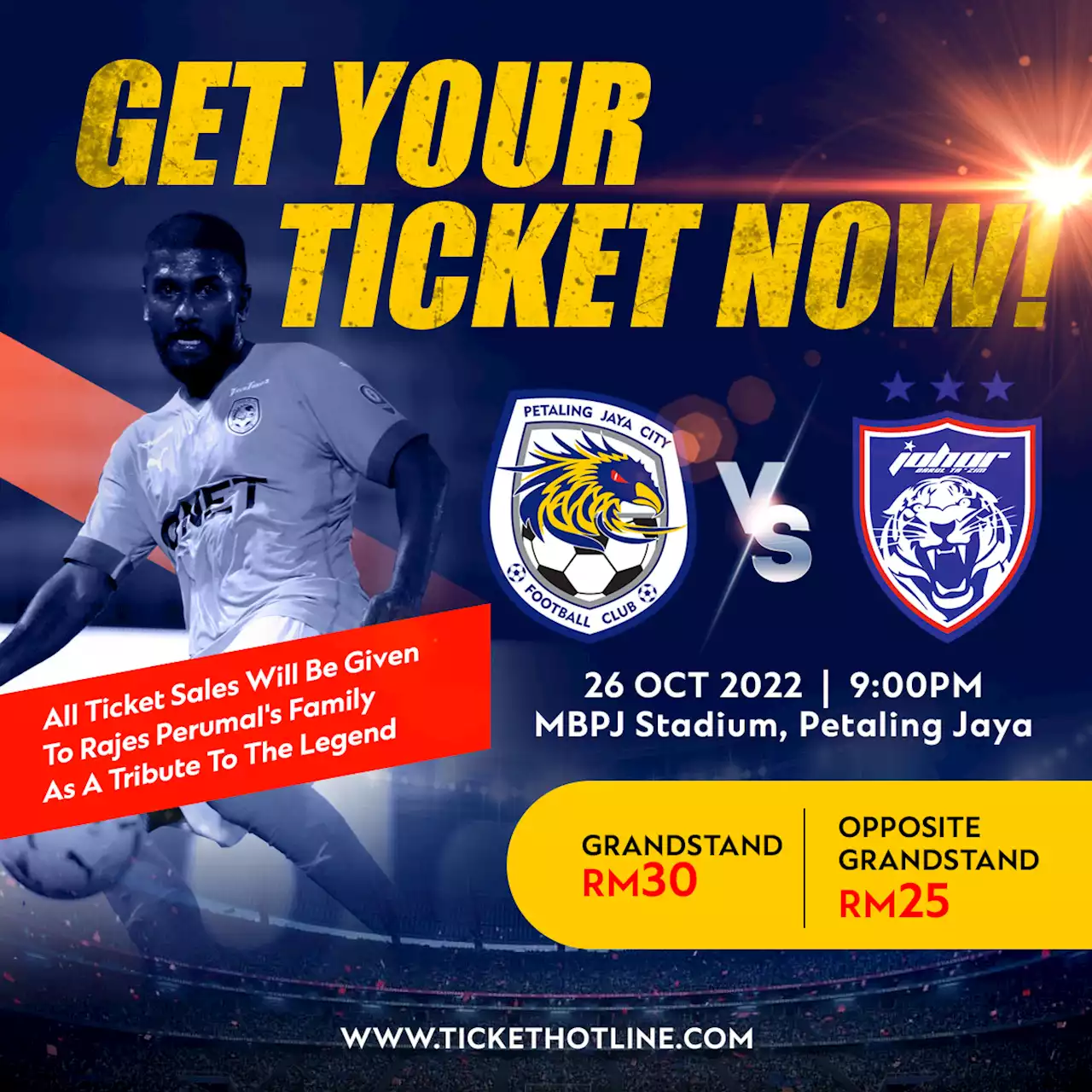 Jualan tiket PJ City-JDT diserah kepada keluarga mendiang Rajesh