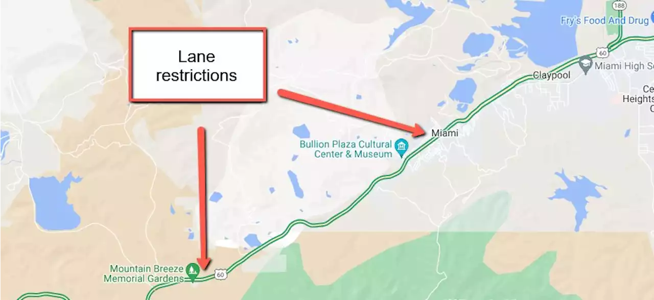 Plan for alternating lane restrictions on US 60 near Miami Oct. 24-26