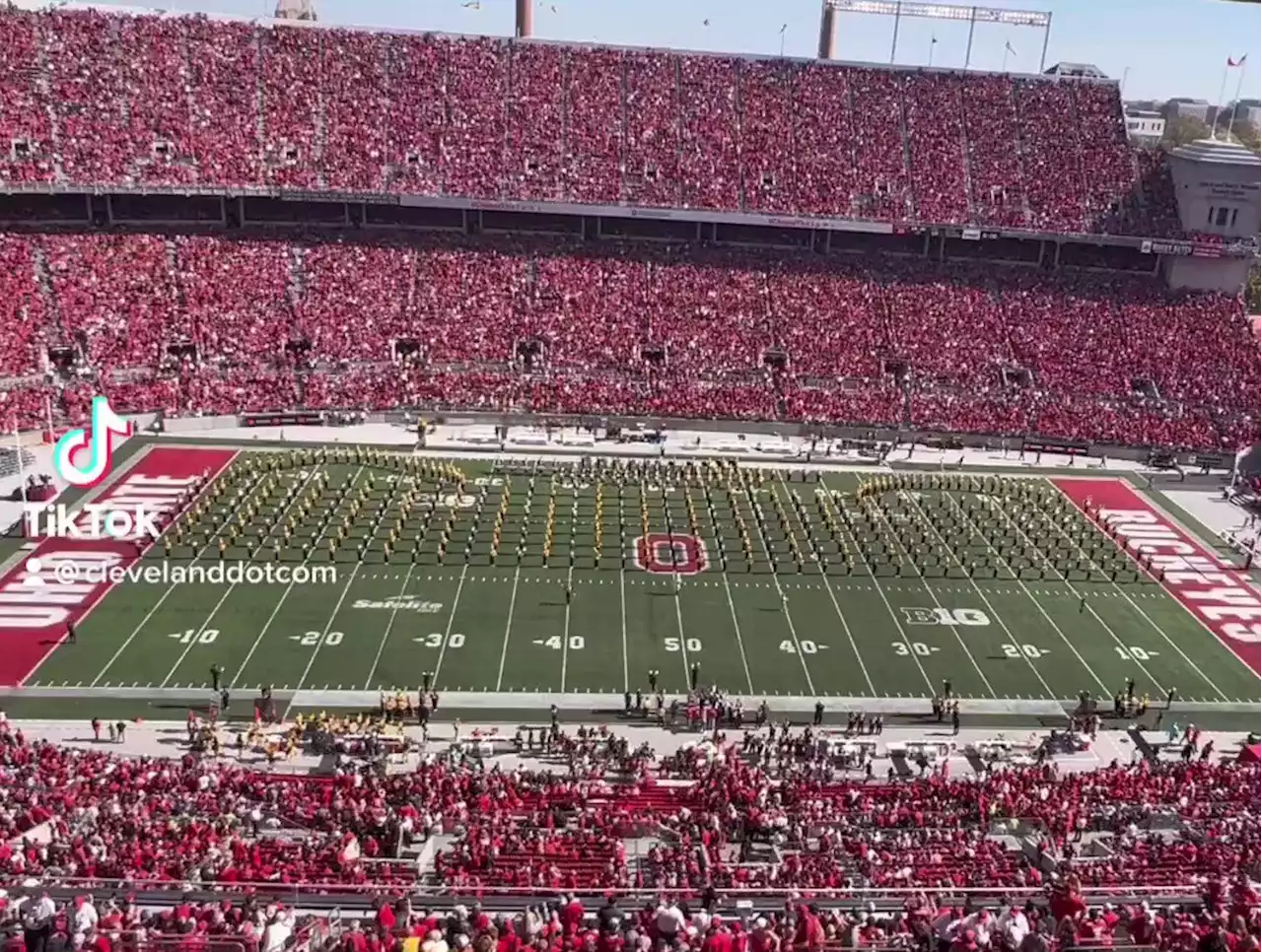 Watch The Ohio State Marching Band and Iowa Marching Band pay tribute to Elton John with halftime show