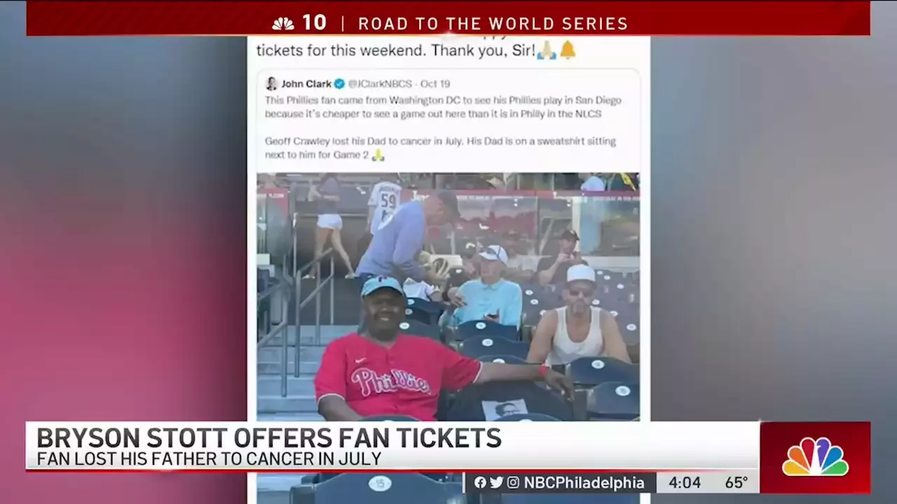 Bryson Stott Gets NLCS Tickets for Phillies Fan Geoff Crawley Who Lost Dad  to Cancer – NBC10 Philadelphia