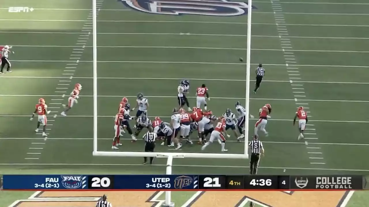 Texas-El Paso player Praise Amaewhule impressively blocks extra point kick, loses helmet on wild play