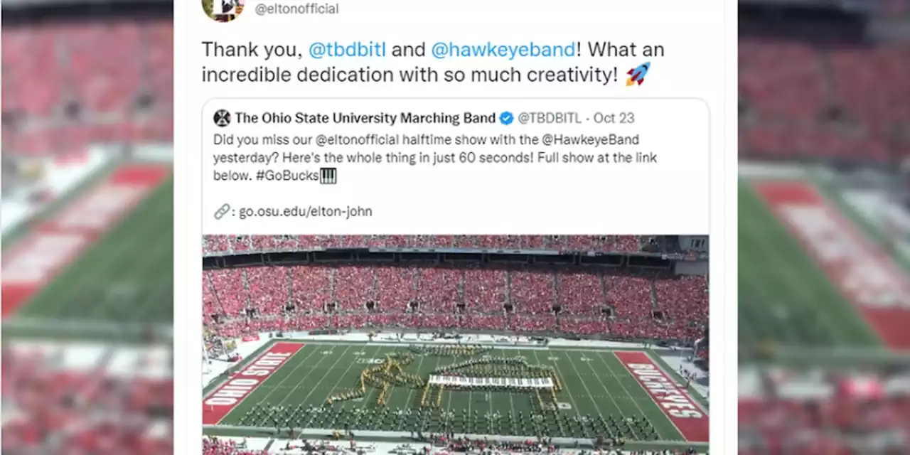 Elton John thanks The Ohio State University Marching Band for halftime tribute