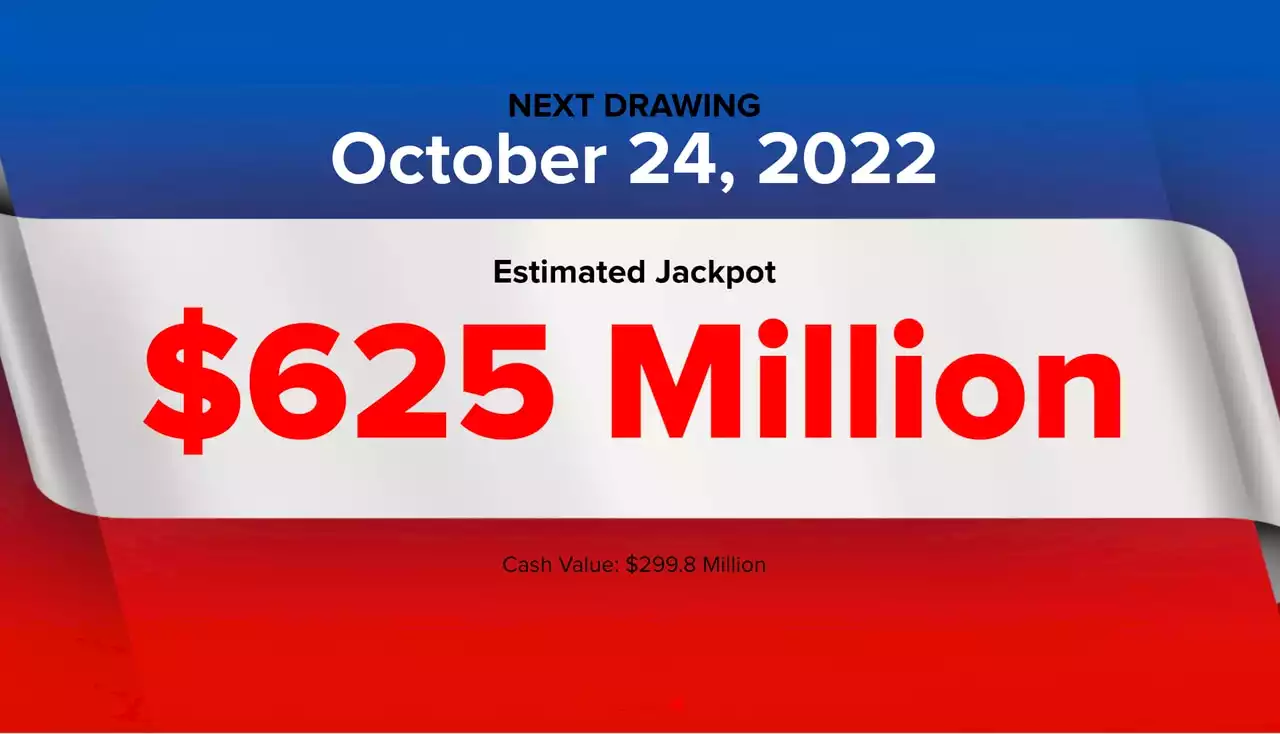 Powerball winning numbers for Monday, Oct. 24, 2022; jackpot $625 million