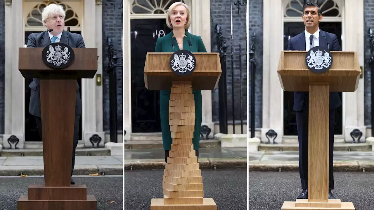 New PM, new lectern: Sunak goes for 'solid and stable' after Truss's twisting 'Jenga' tower