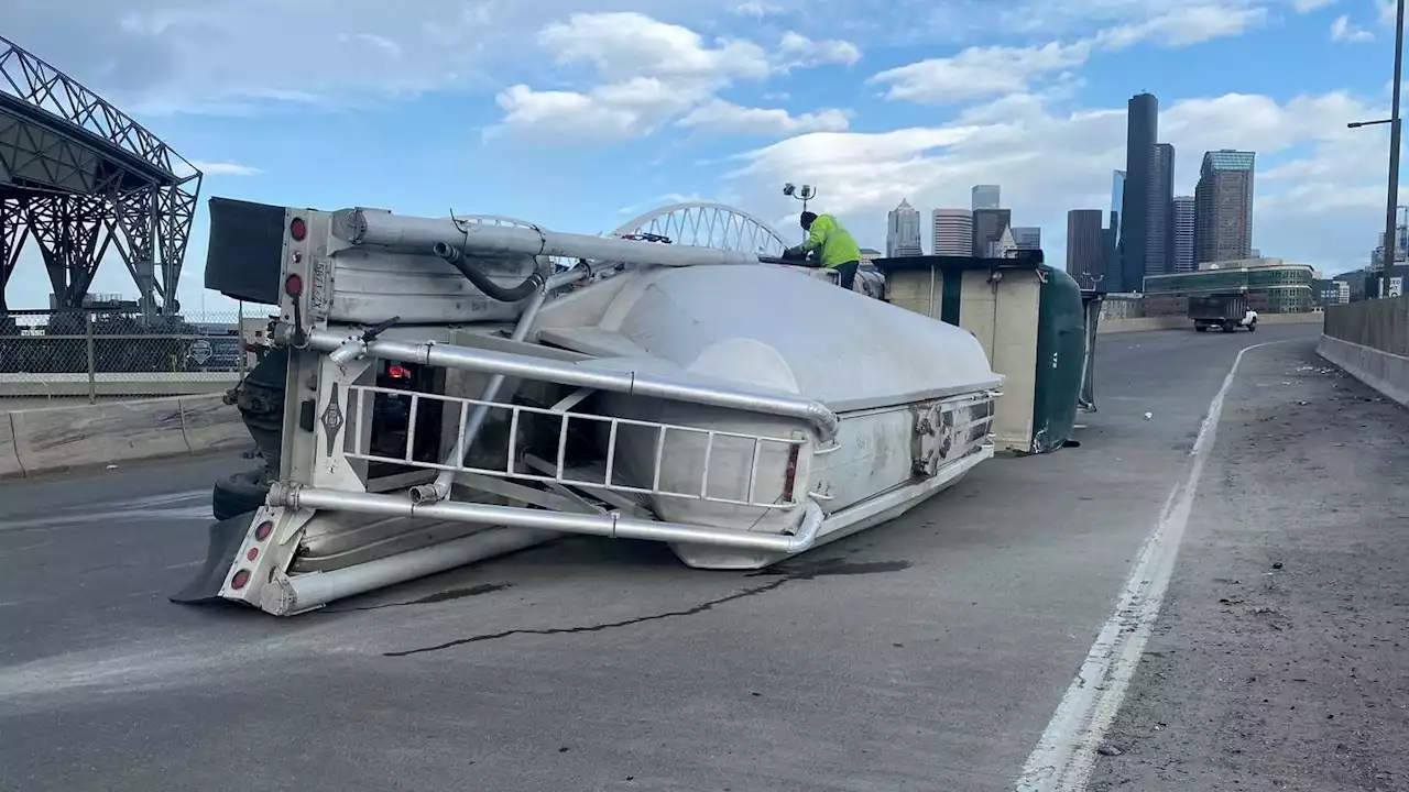 Troopers find unusual passenger after semitruck crash blocks I-90 ramp in SoDo