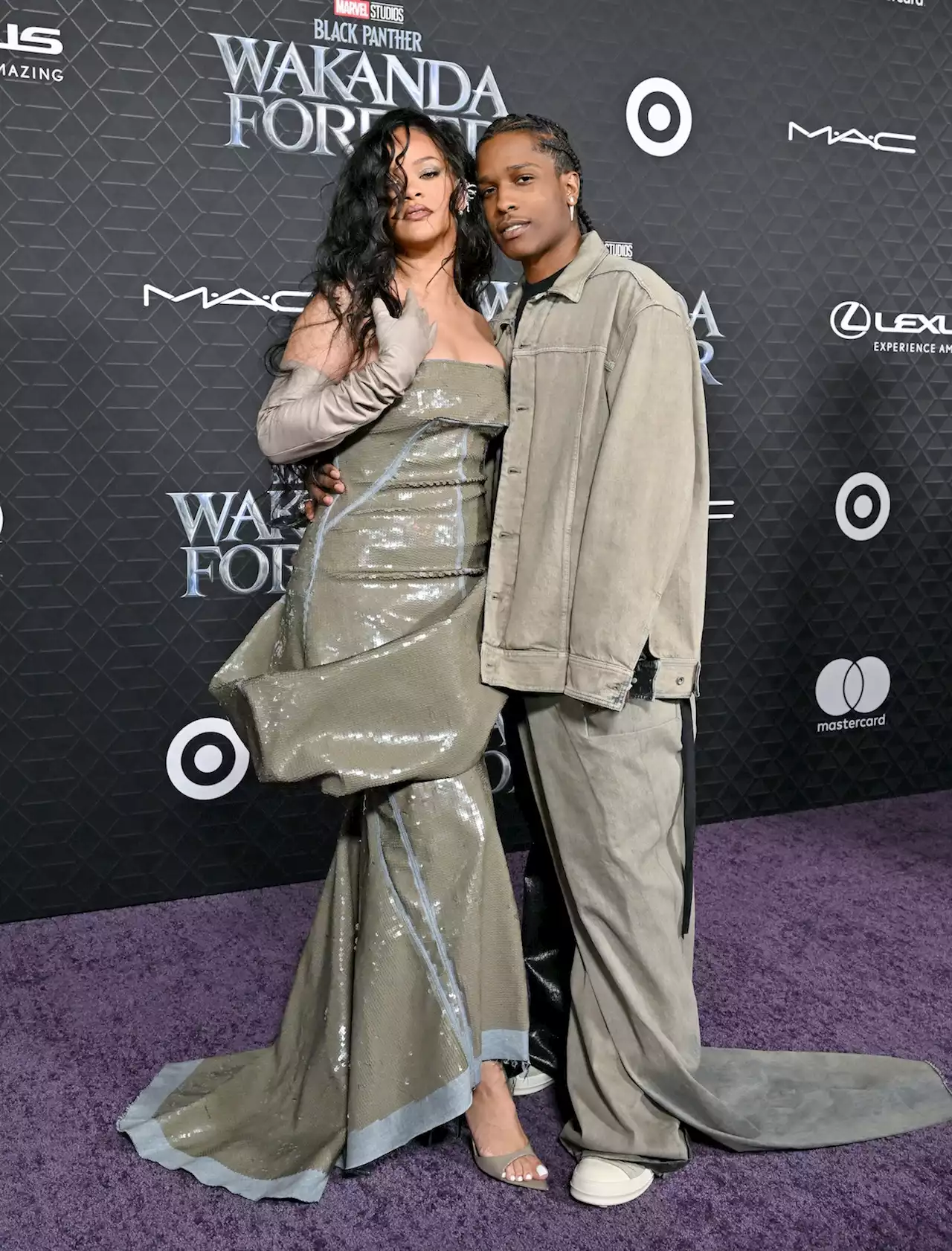 Rihanna & A$AP Rocky Wore Matching Gray Trains For Red Carpet Return