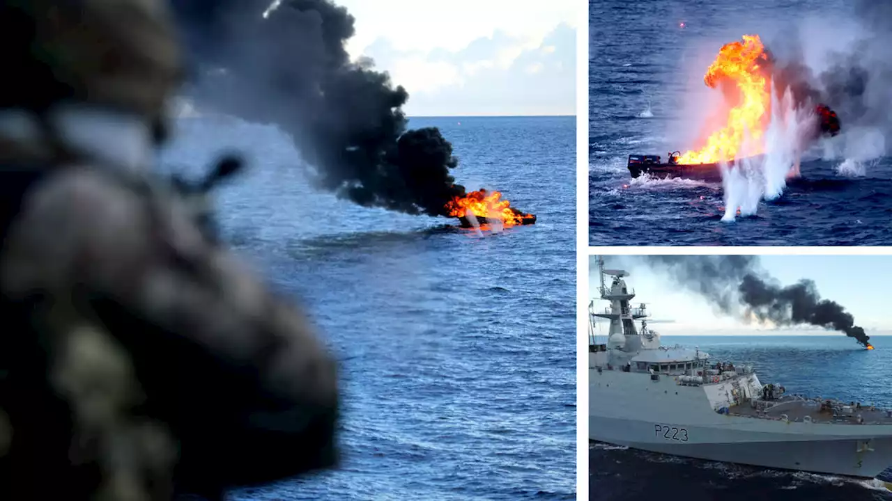 Royal Navy ship torches and sinks smugglers' boat containing £24m cocaine haul after dramatic Caribbean chase