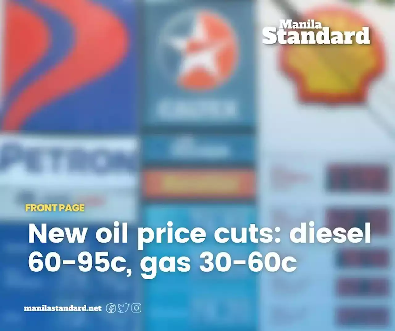 New oil price cuts: diesel 60-95c, gas 30-60c