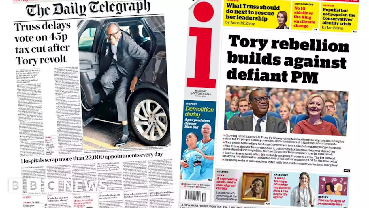 Newspaper headlines: Tories threaten rebellion as 45p vote 'delayed'