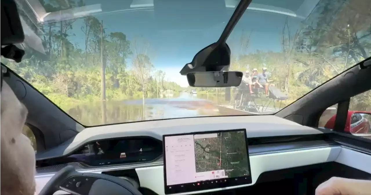 Tesla Model X In 'Boat Mode' Escapes Hurricane Ian Floodwaters