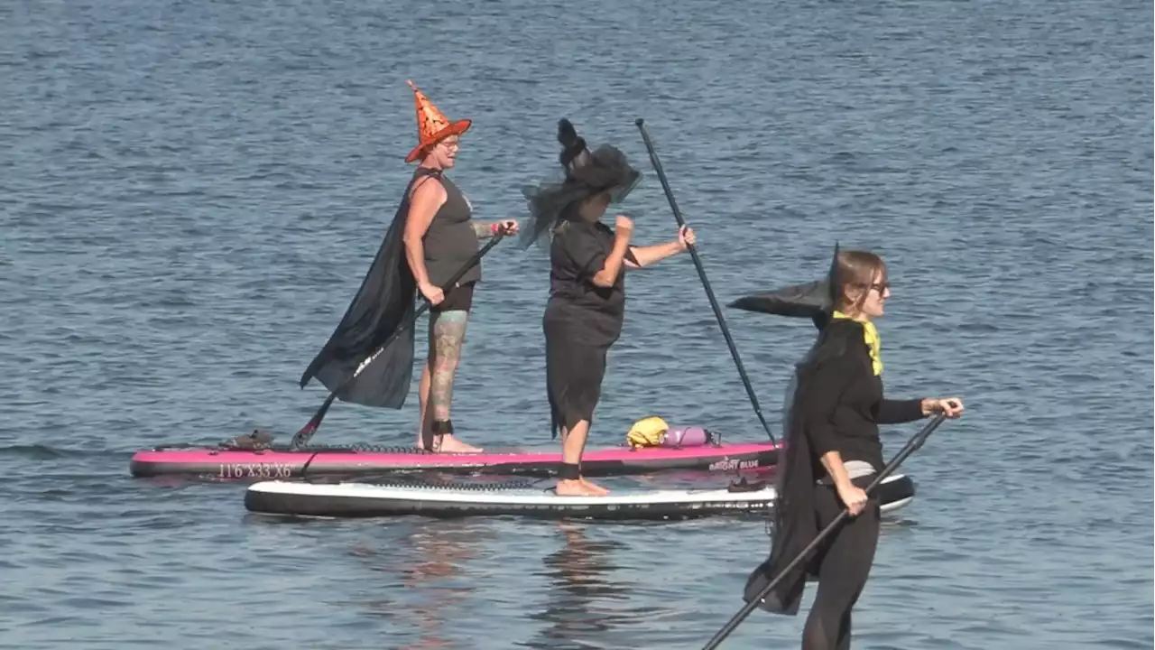 Witches on paddleboards raise money for charity on Vancouver Island