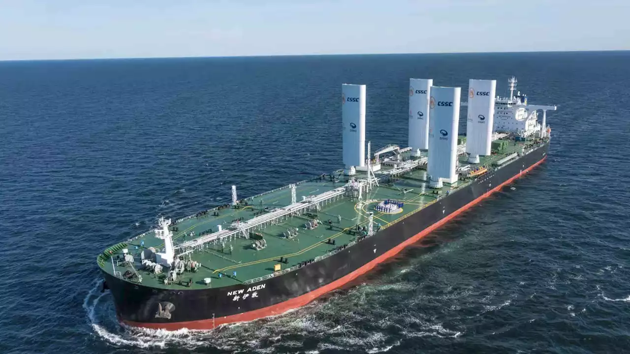 A massive supertanker uses 9.8 percent less fuel and saves 2,900 tons of C02 emissions each trip, thanks to its sails