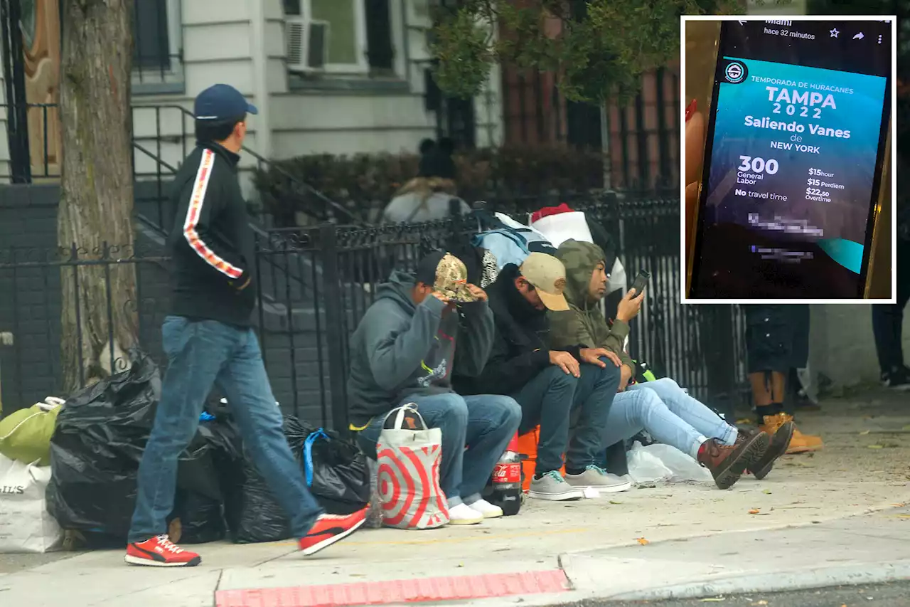 NYC migrants pile into vans they say are headed to Florida for Hurricane Ian cleanup