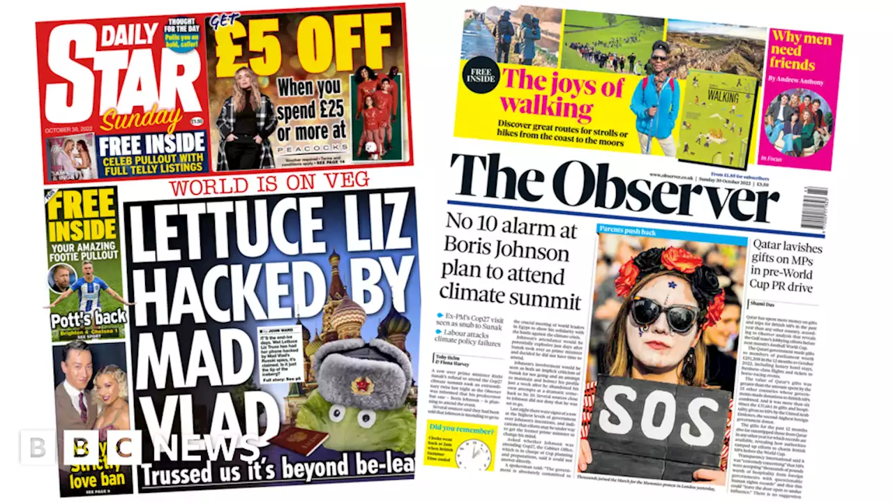 Newspaper headlines: 'Johnson will attend COP27' and 'Truss hacked'