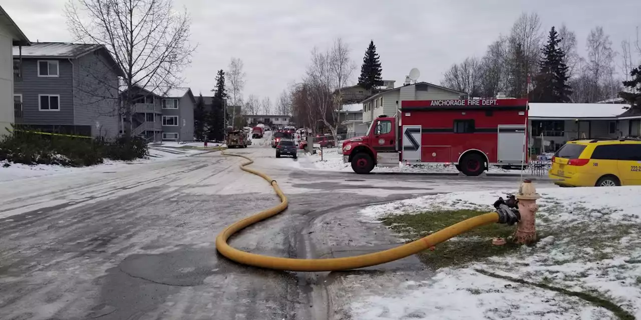 Section of apartment complex goes up in flames during fire on northeast side of Anchorage