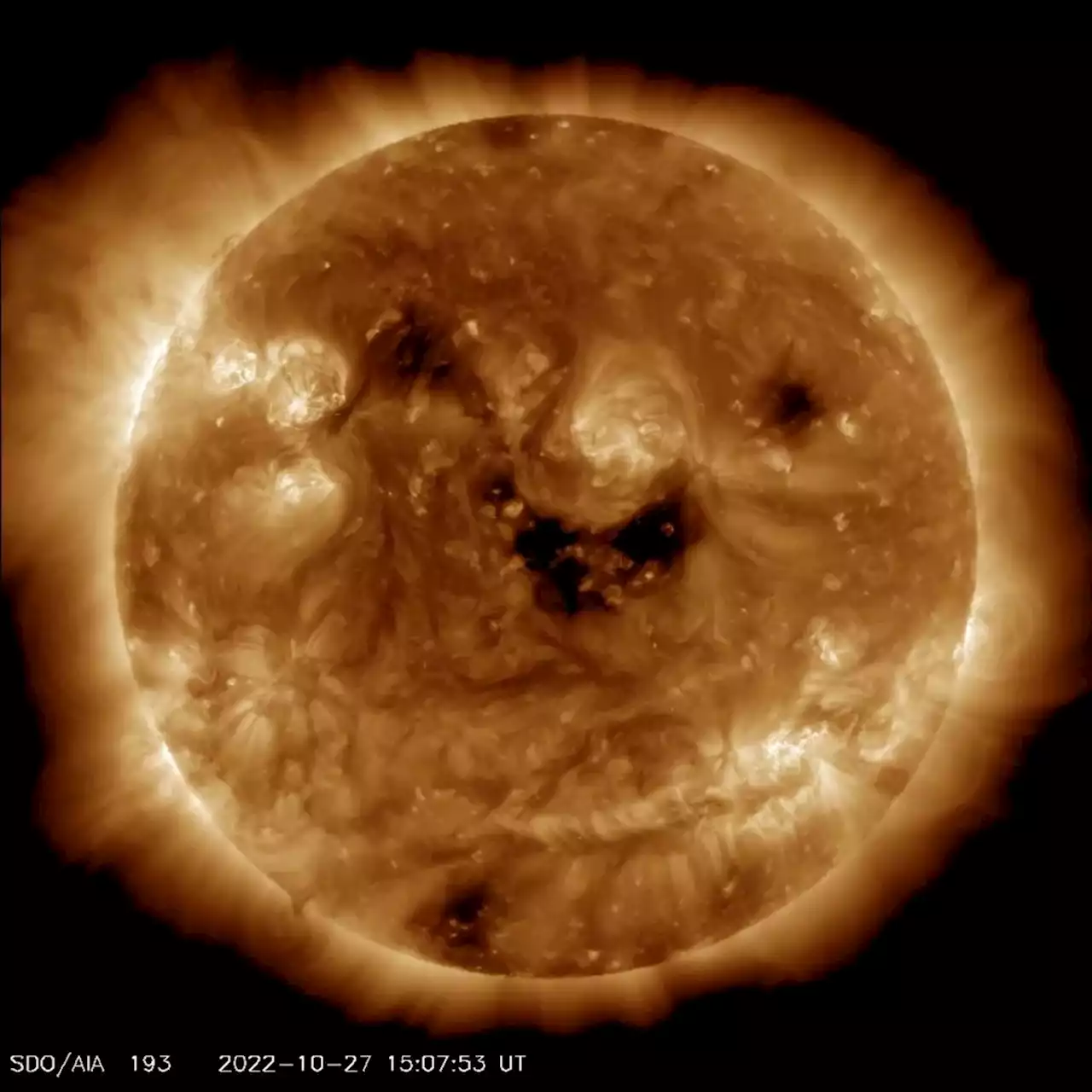 Just in time for Halloween, the sun looks like a jack-o'lantern