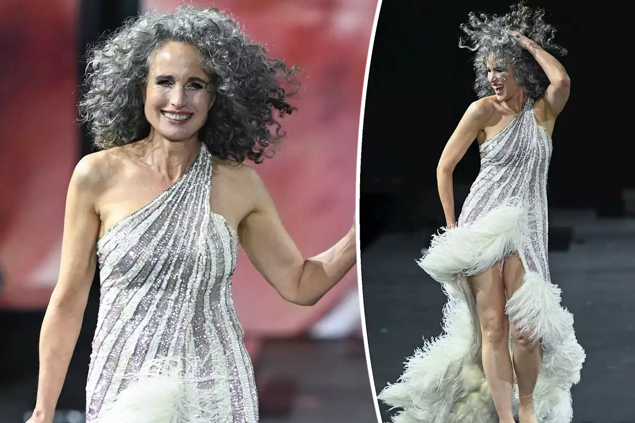 Andie MacDowell rocks gray curls on Paris Fashion Week runway