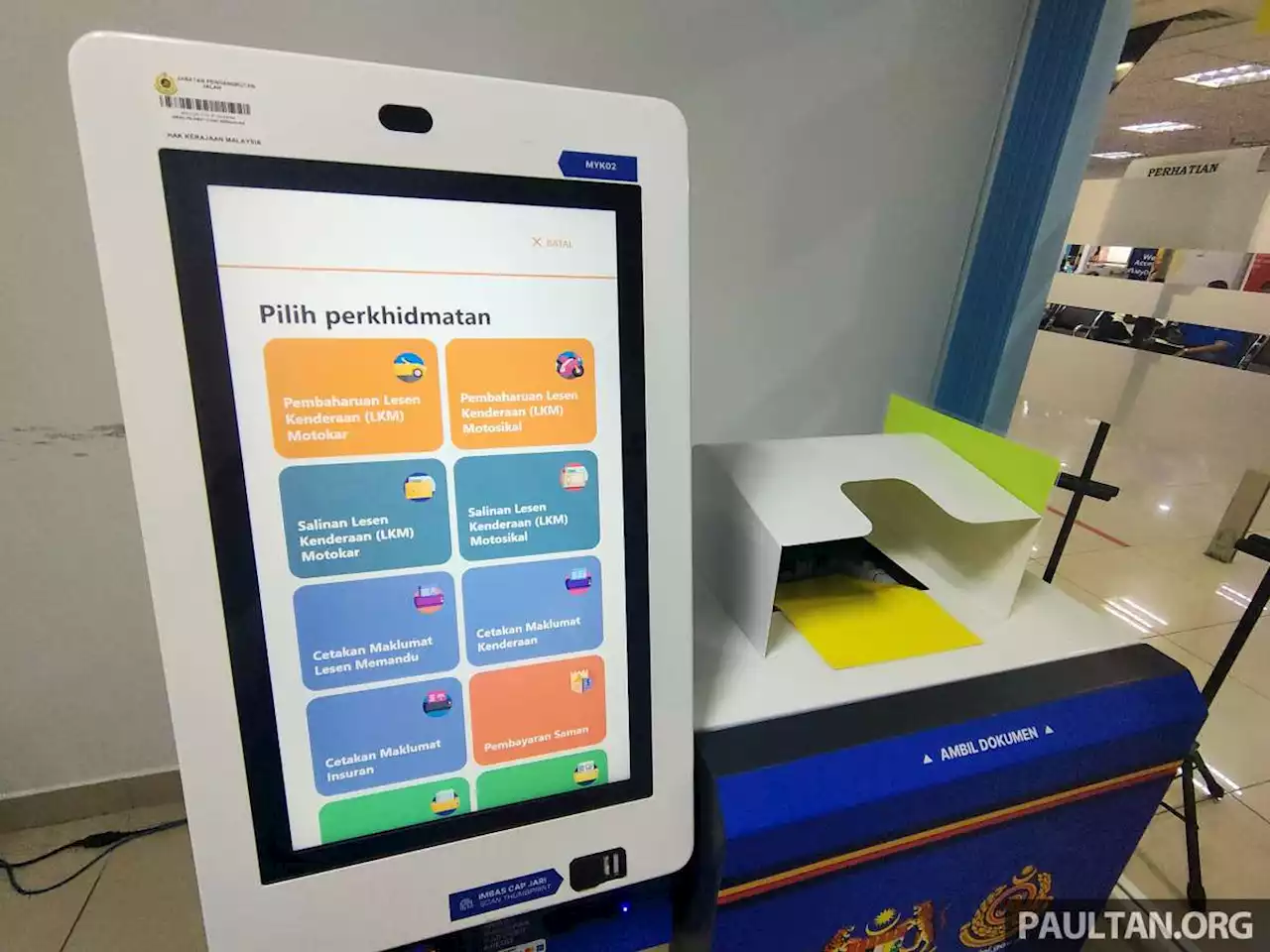 Kiosk Layan Diri JPJ - perbaharui cukai jalan, lesen, cetak VOC, bayar saman tanpa perlu ke kaunter - paultan.org