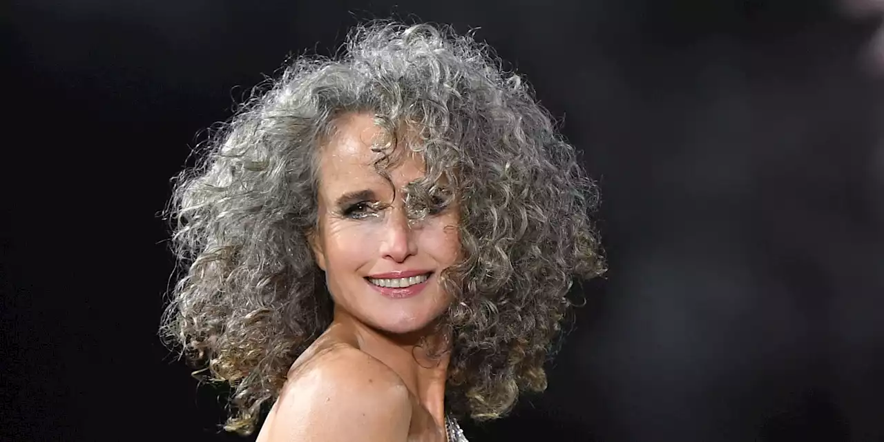 See Andie MacDowell, 64, Rock a High-Slit Gown and Gray Hair at Paris Fashion Week