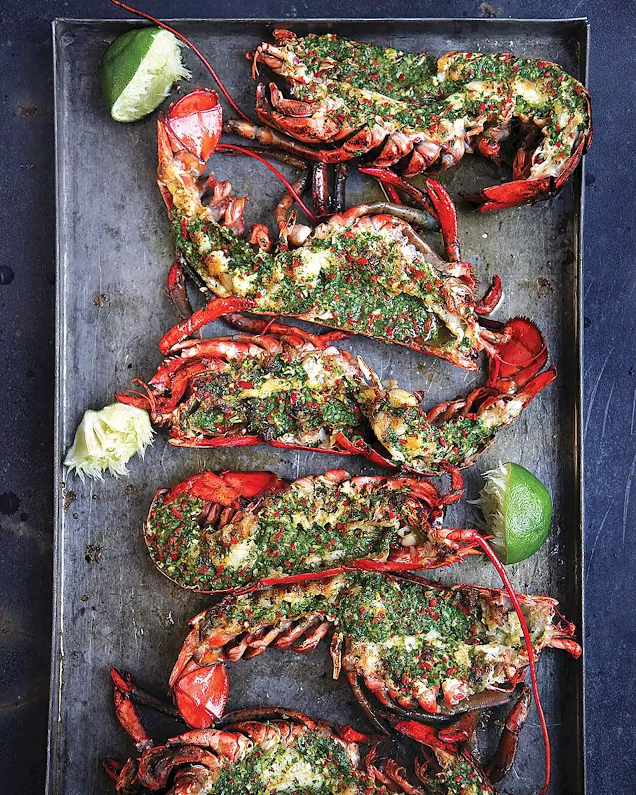 Grilled Lobster with Cilantro-Chile Butter