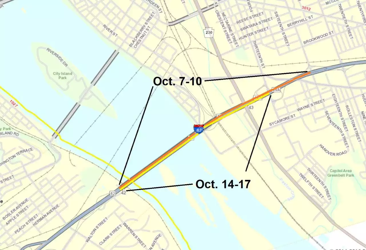 Southbound I-83 South Bridge set for repairs the next 2 weekends