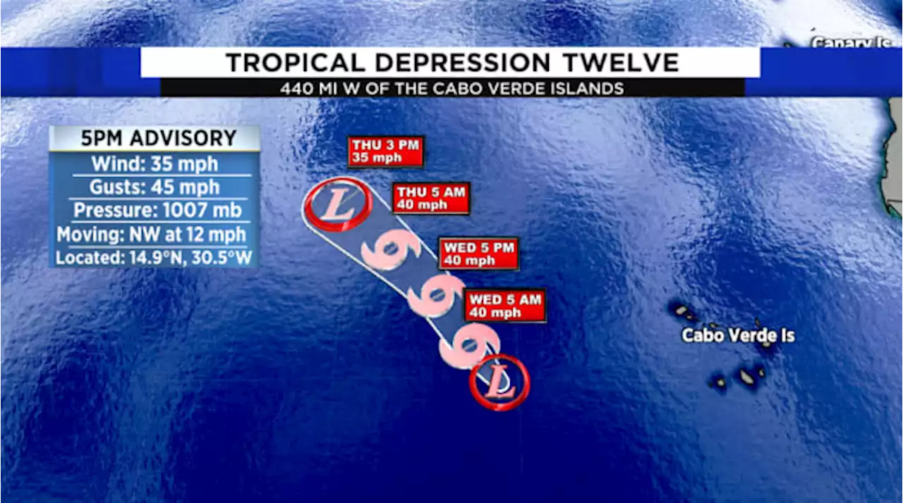 Tropical Depression Twelve forms in the open Atlantic